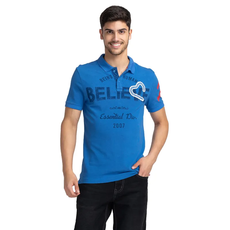 Indigo Regular Fit Men's Polo T-shirt by Being Human Clothing